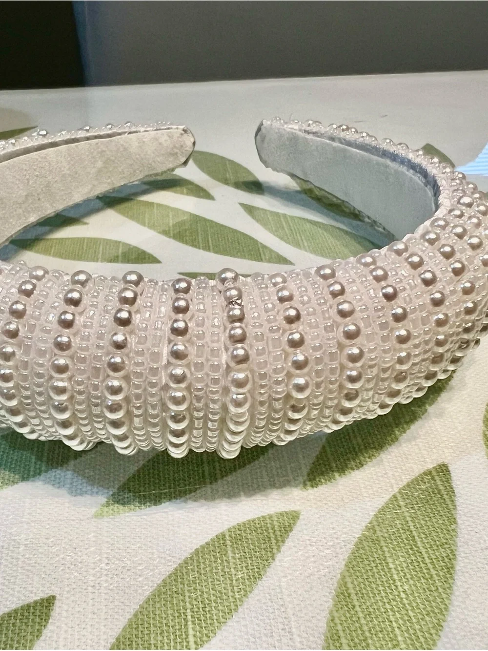 Elegant Pearl Beaded Padded Headband - White